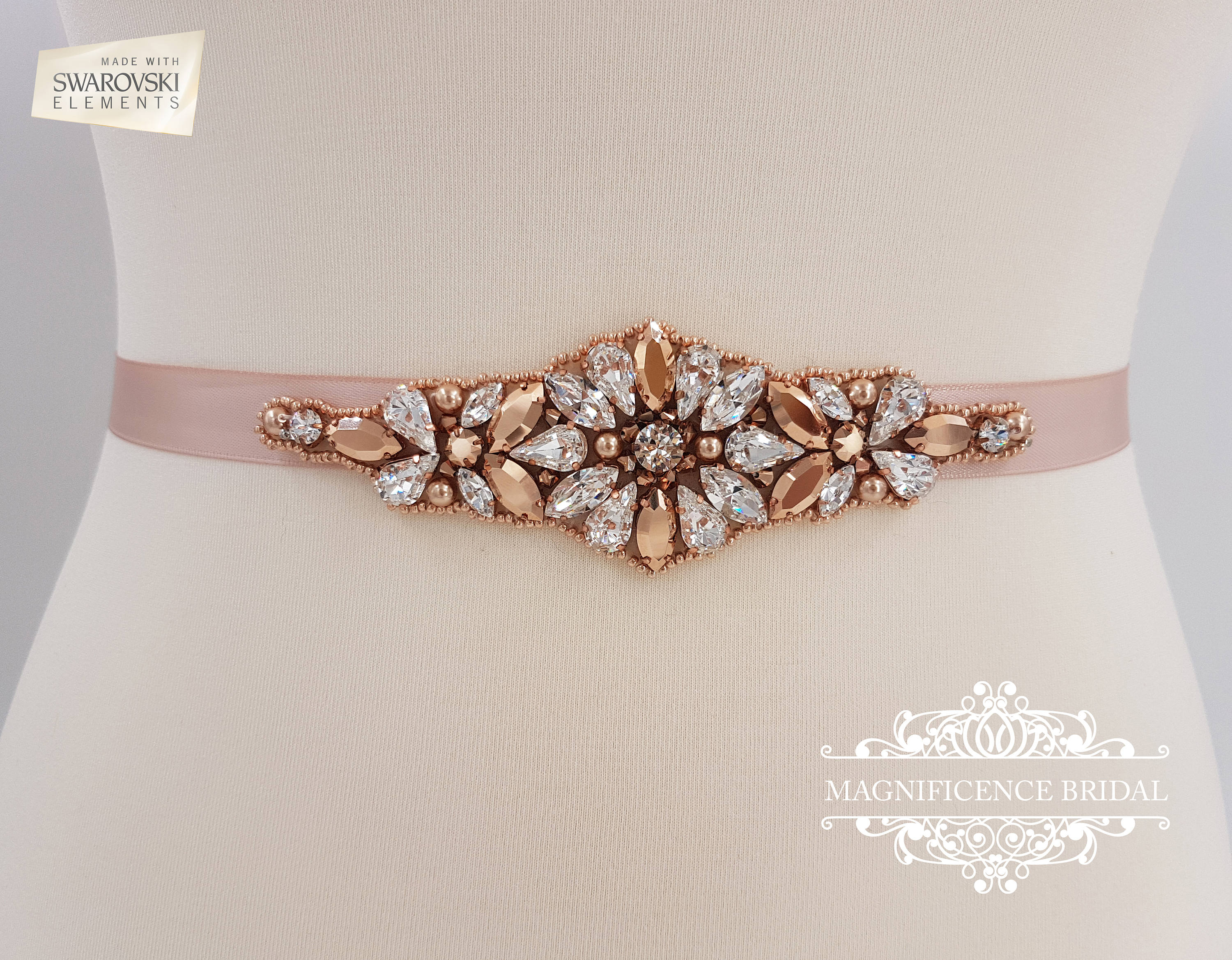 Rose gold belt Swarovski belt rose gold sash belt rose gold Etsy