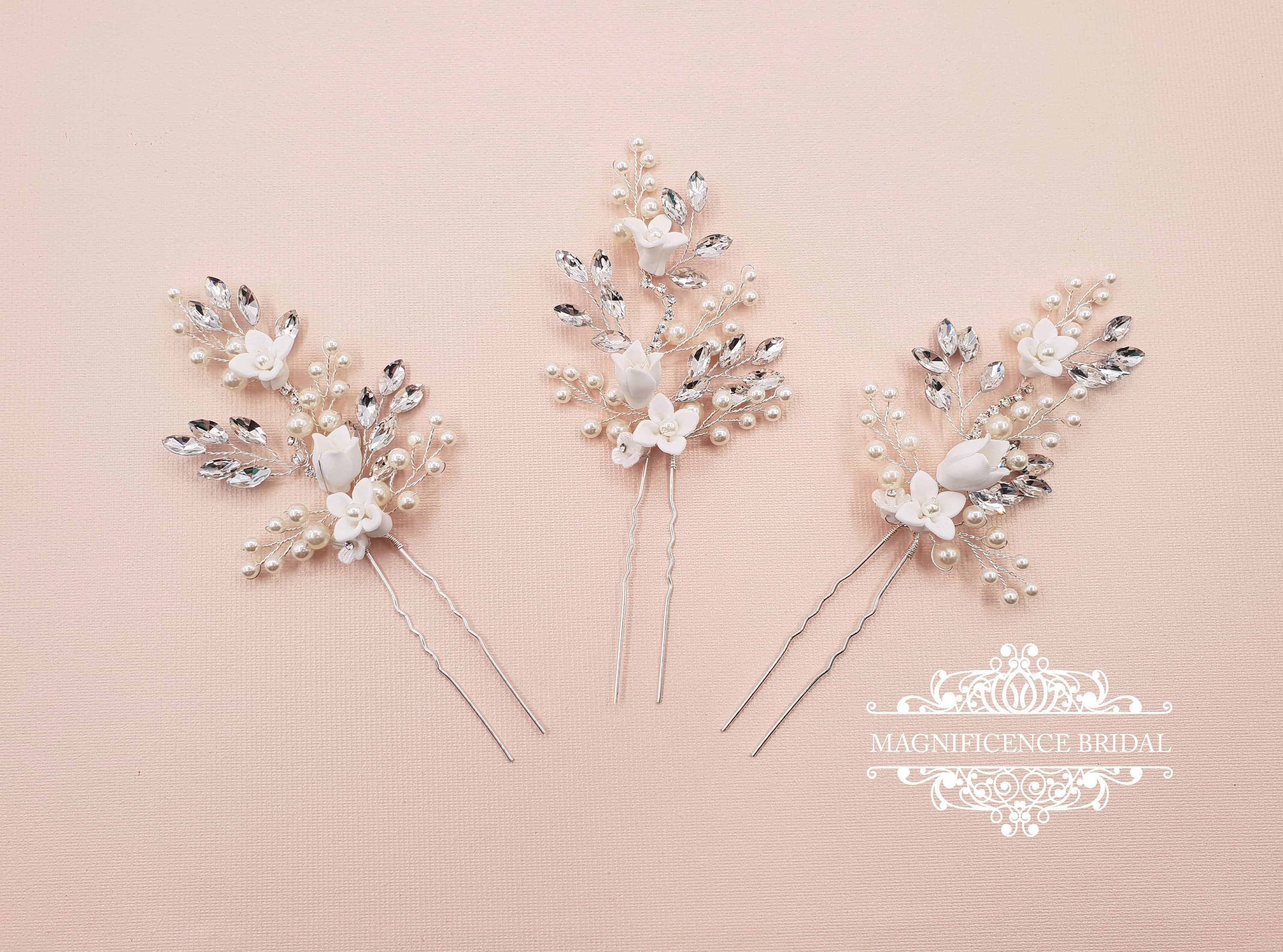 Pearl hair pin, hair pin set, bridal hair pin, Bridal headpiece