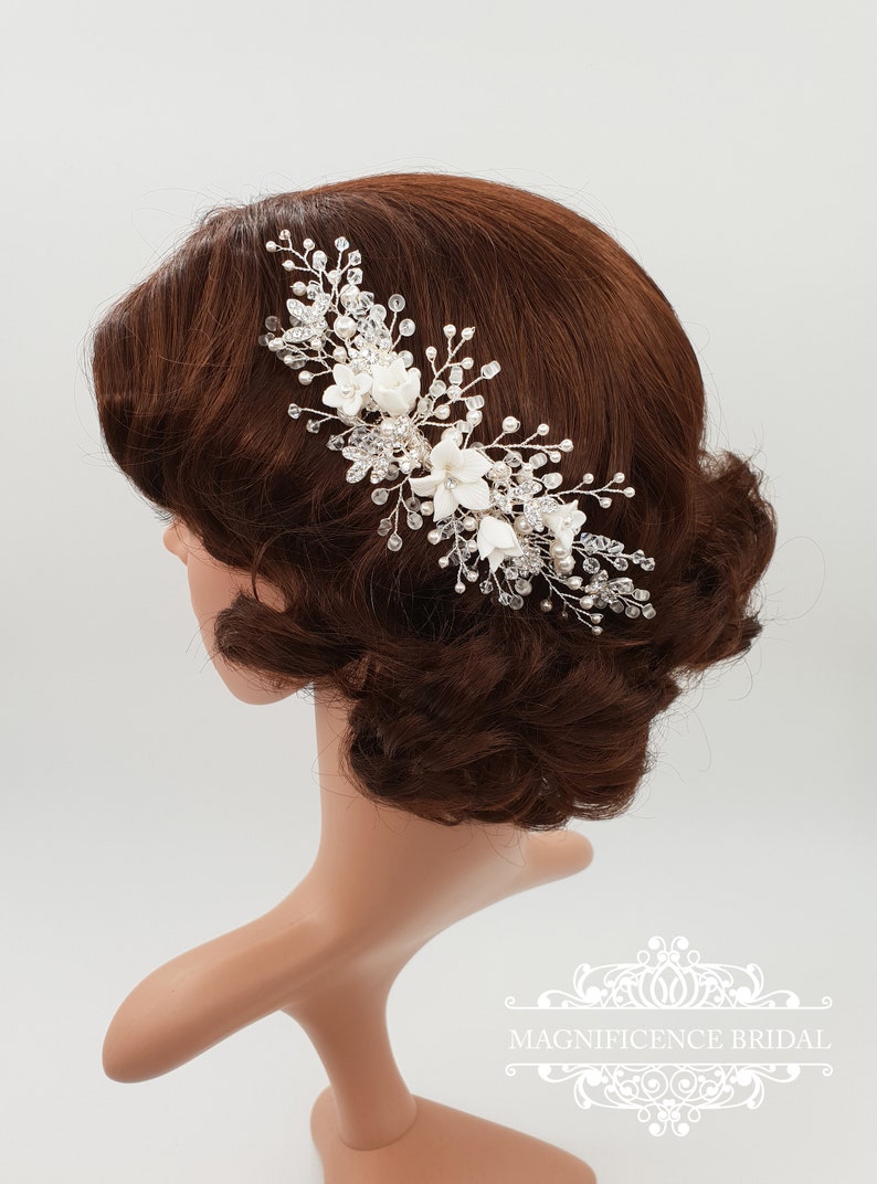 Wedding headpiece flower headpiece KENDRA wedding pearl headpiece Bridal hair comb wedding hair piece Bridal headpiece bridal comb