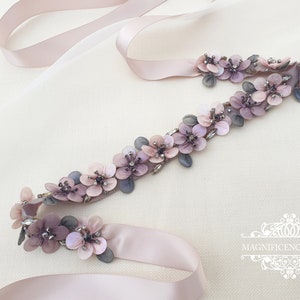 Ceinture de mariée rose poudré, ceinture de mariée mauve, ceinture à fleurs, ceinture de mariée, ceinture de robe de mariée, ceinture de mariée multicolore, ceinture tendance, ceinture de mariée blush MAUVE image 4