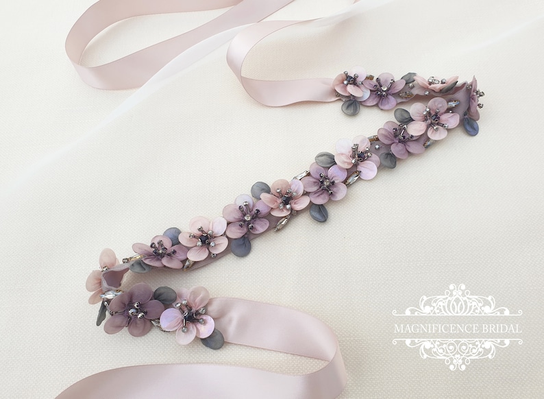 Ceinture de mariée rose poudré, ceinture de mariée mauve, ceinture à fleurs, ceinture de mariée, ceinture de robe de mariée, ceinture de mariée multicolore, ceinture tendance, ceinture de mariée blush MAUVE image 4