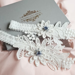 Ivory lace garter, wedding Garter, bridal garter, Ivory garter, Tossing Garter, something blue, garter for bride, Guipure lace garter, SIMI zdjęcie 3