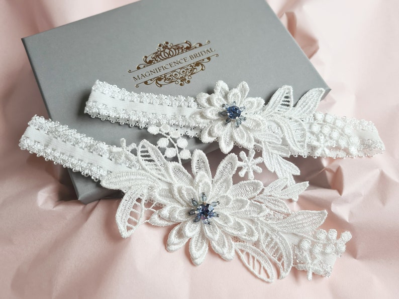 Ivory lace garter, wedding Garter, bridal garter, Ivory garter, Tossing Garter, something blue, garter for bride, Guipure lace garter, SIMI zdjęcie 3