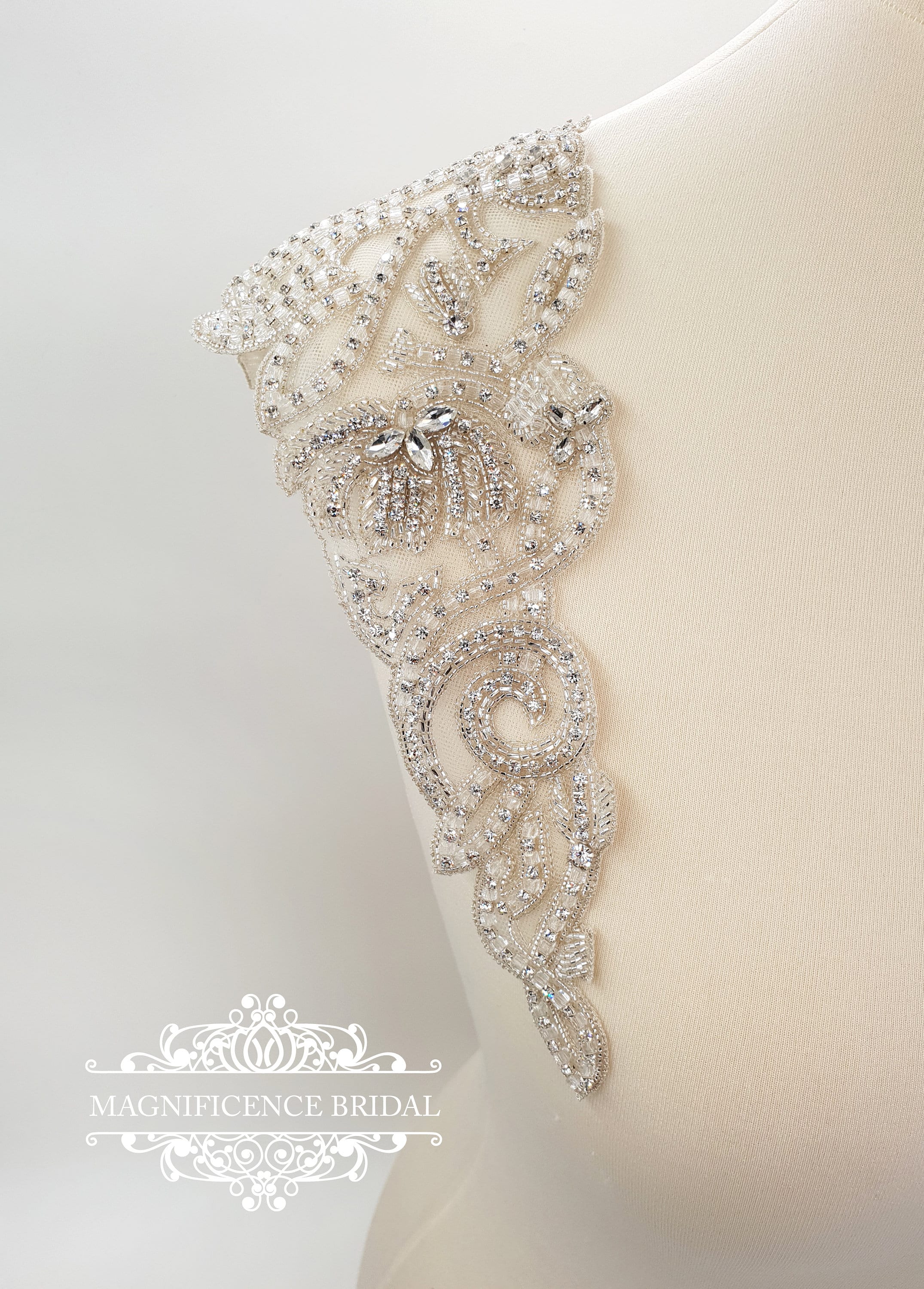 Bridal epaulettes, bridal applique, Shoulder Applique, beaded applique