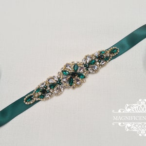 Emerald green sash, emerald green belt, Bridesmaid sash, gold bridal belt, green sash belt, bridal belt, wedding belt, Christmas, ELISHA image 7