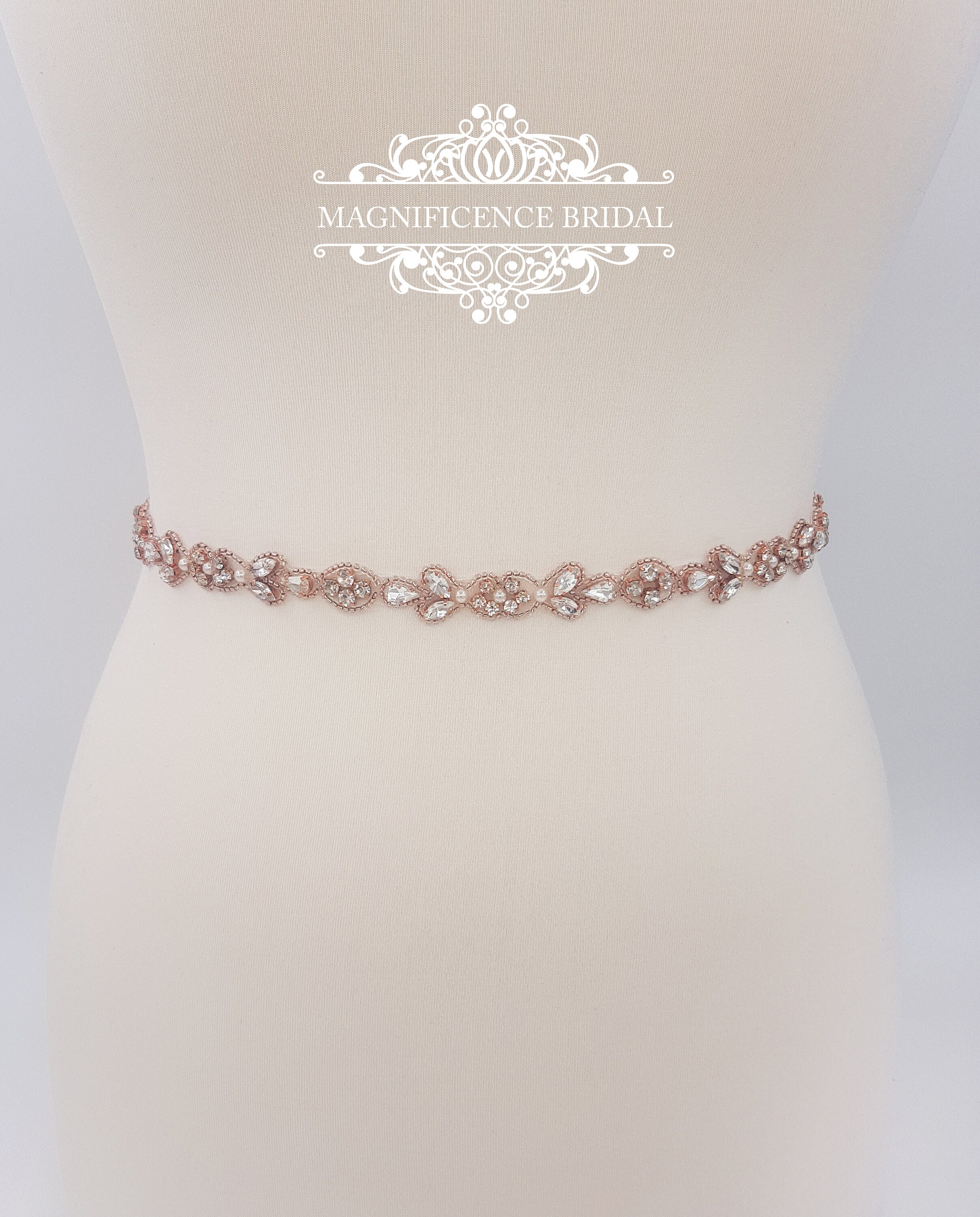 Rose gold thin belt, bridal belt, thin bridal belt, rose gold belt