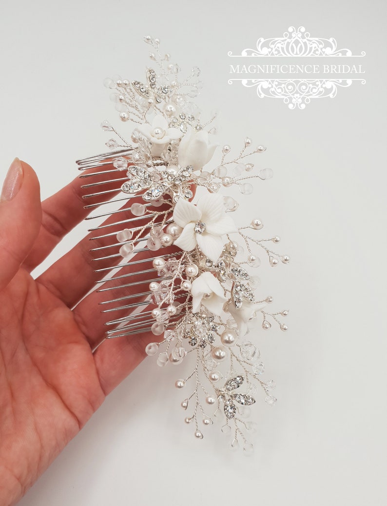 Wedding headpiece flower headpiece KENDRA wedding pearl headpiece Bridal hair comb wedding hair piece Bridal headpiece bridal comb