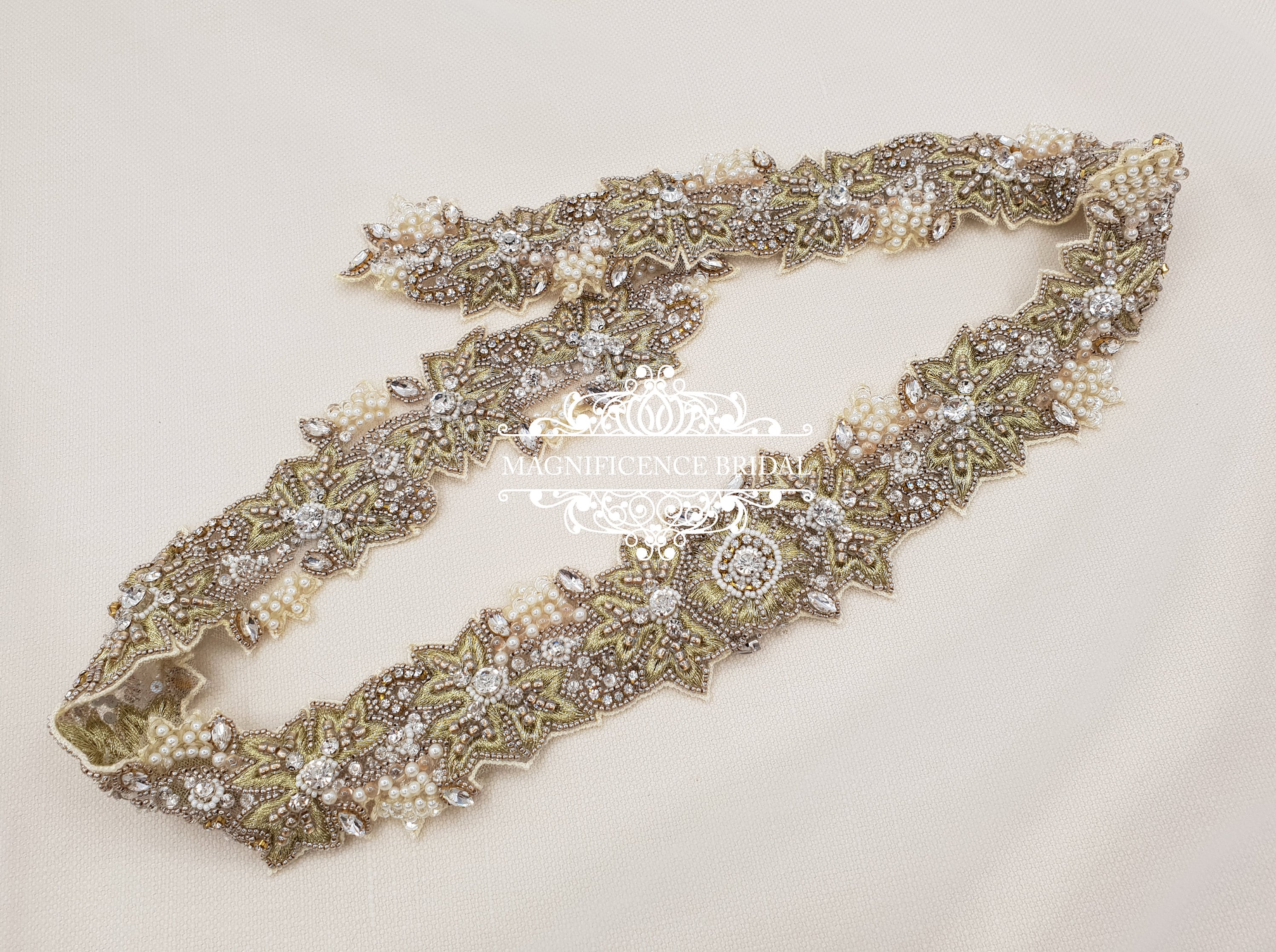 Antique gold trim, beaded belt, champagne belt, couture belt, Gold