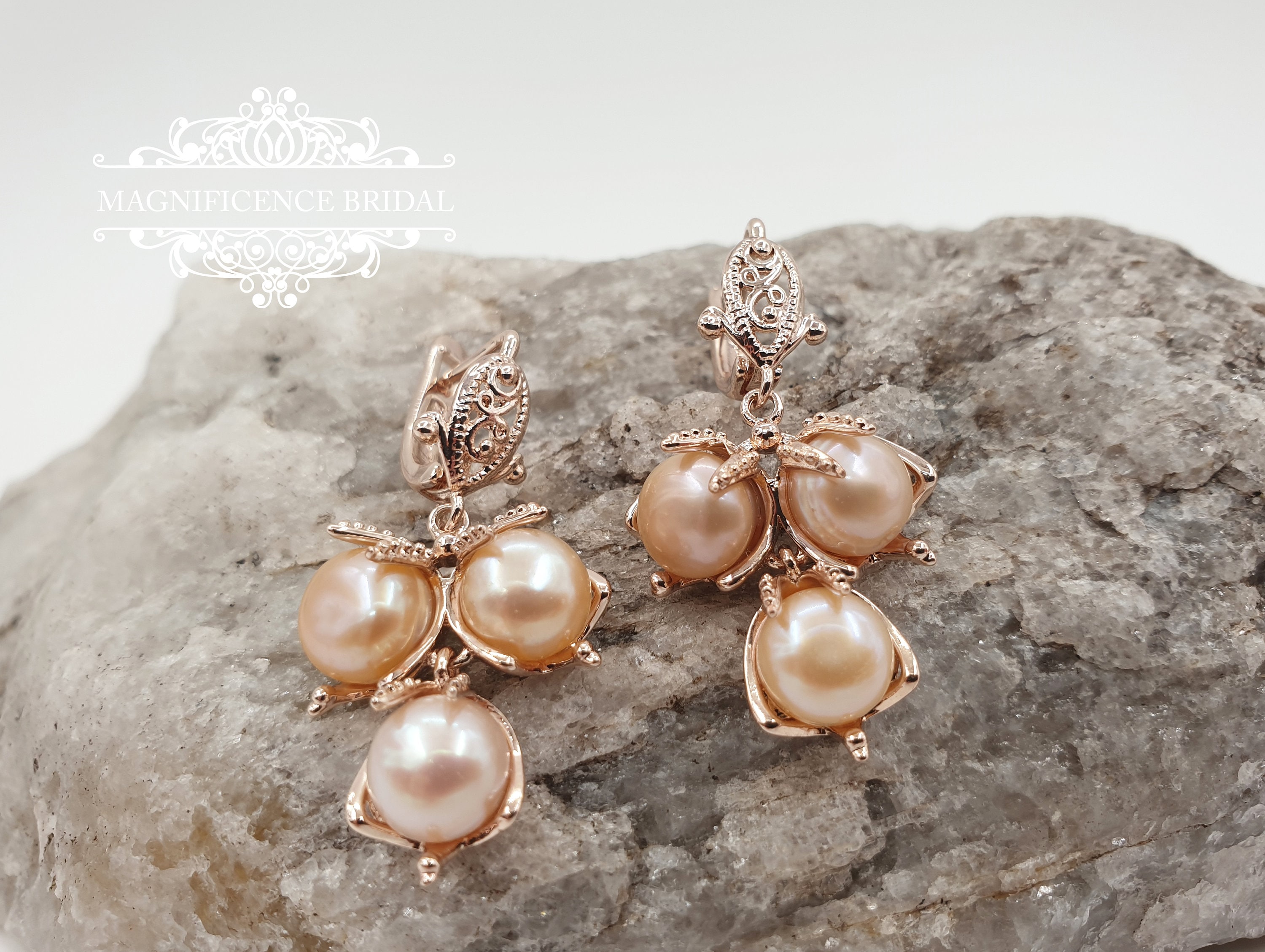 Bridal earrings blush pearl earrings rose gold bridal wedding