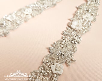 Wedding Belt, Bridal Belt, Rhinestone Belt, beaded belt, sash belt, rhinestone sash, pearl bridal belt, bead embroidery belt, VIRGINIA