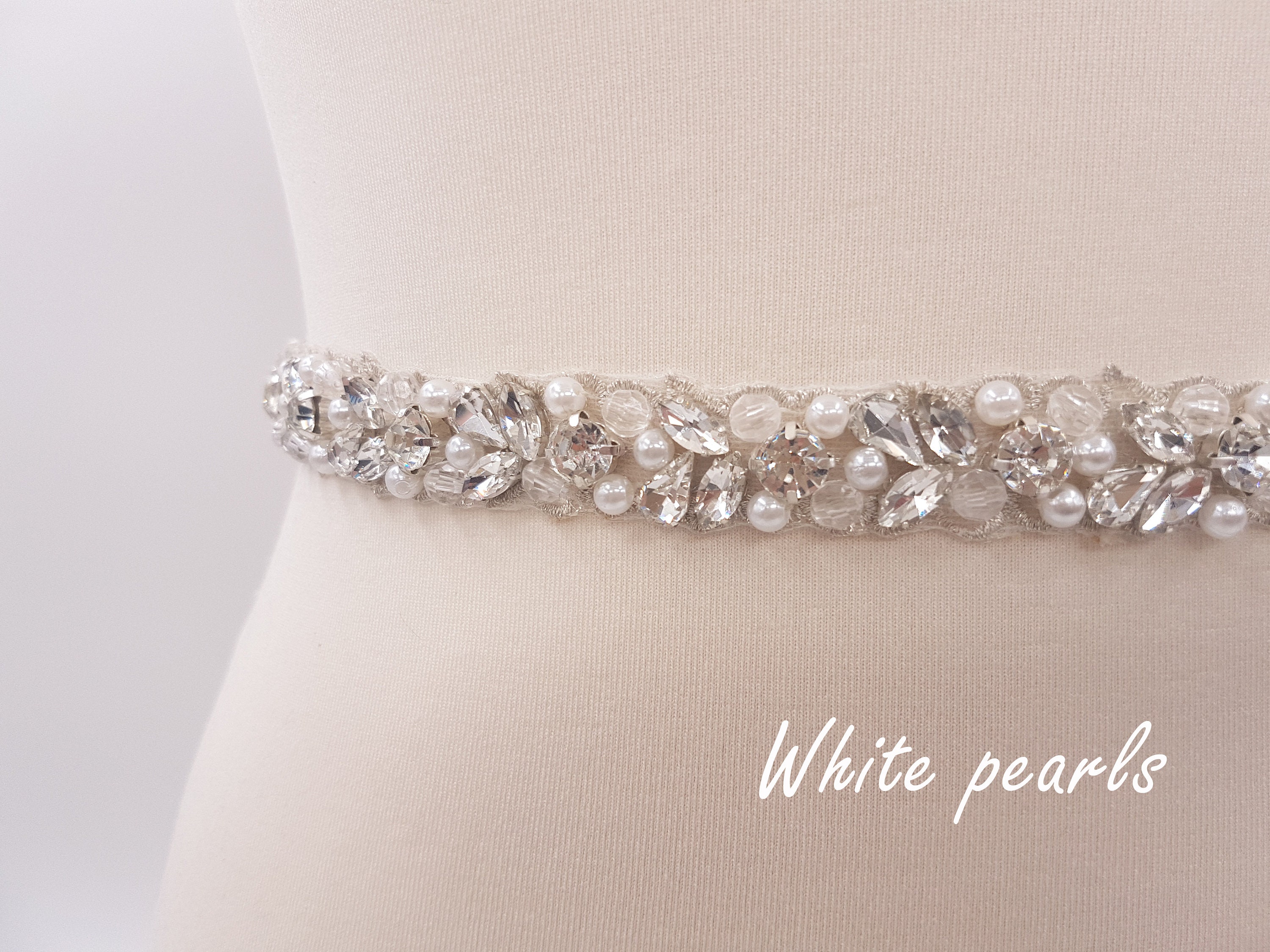 White pearl belt, pearl bridal belt, pearl belt, Bridal belt, thin