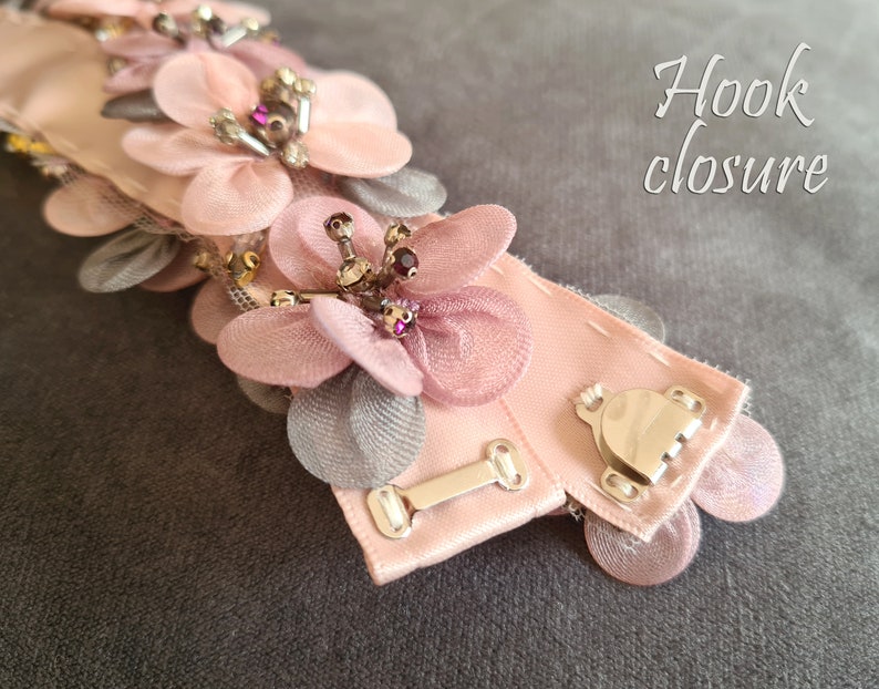 Ceinture de mariée rose poudré, ceinture de mariée mauve, ceinture à fleurs, ceinture de mariée, ceinture de robe de mariée, ceinture de mariée multicolore, ceinture tendance, ceinture de mariée blush MAUVE image 10