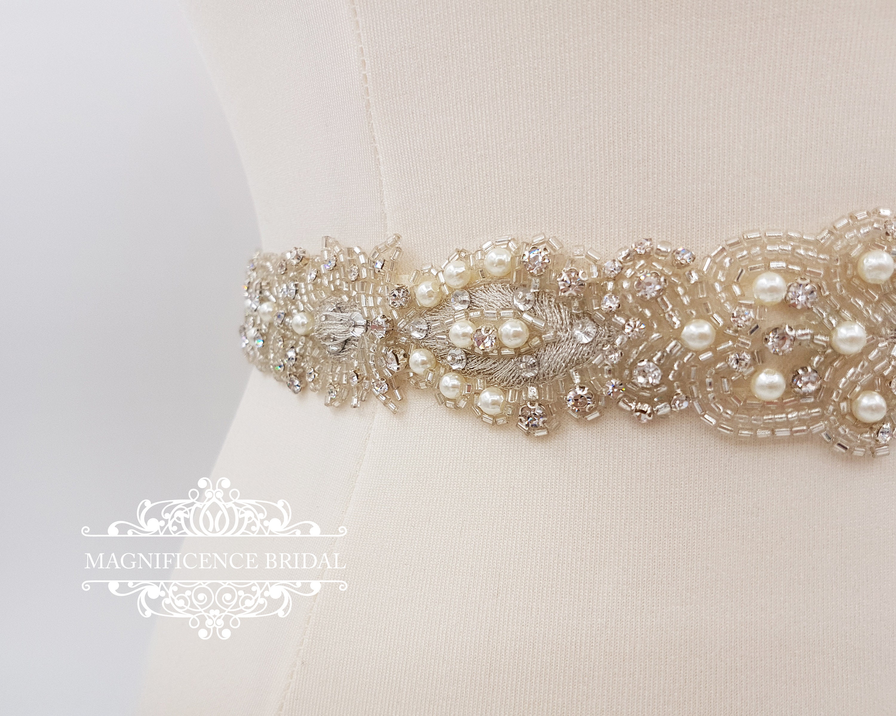 Pearl bridal belt, Bridal belt, All around belt, beaded belt, wedding