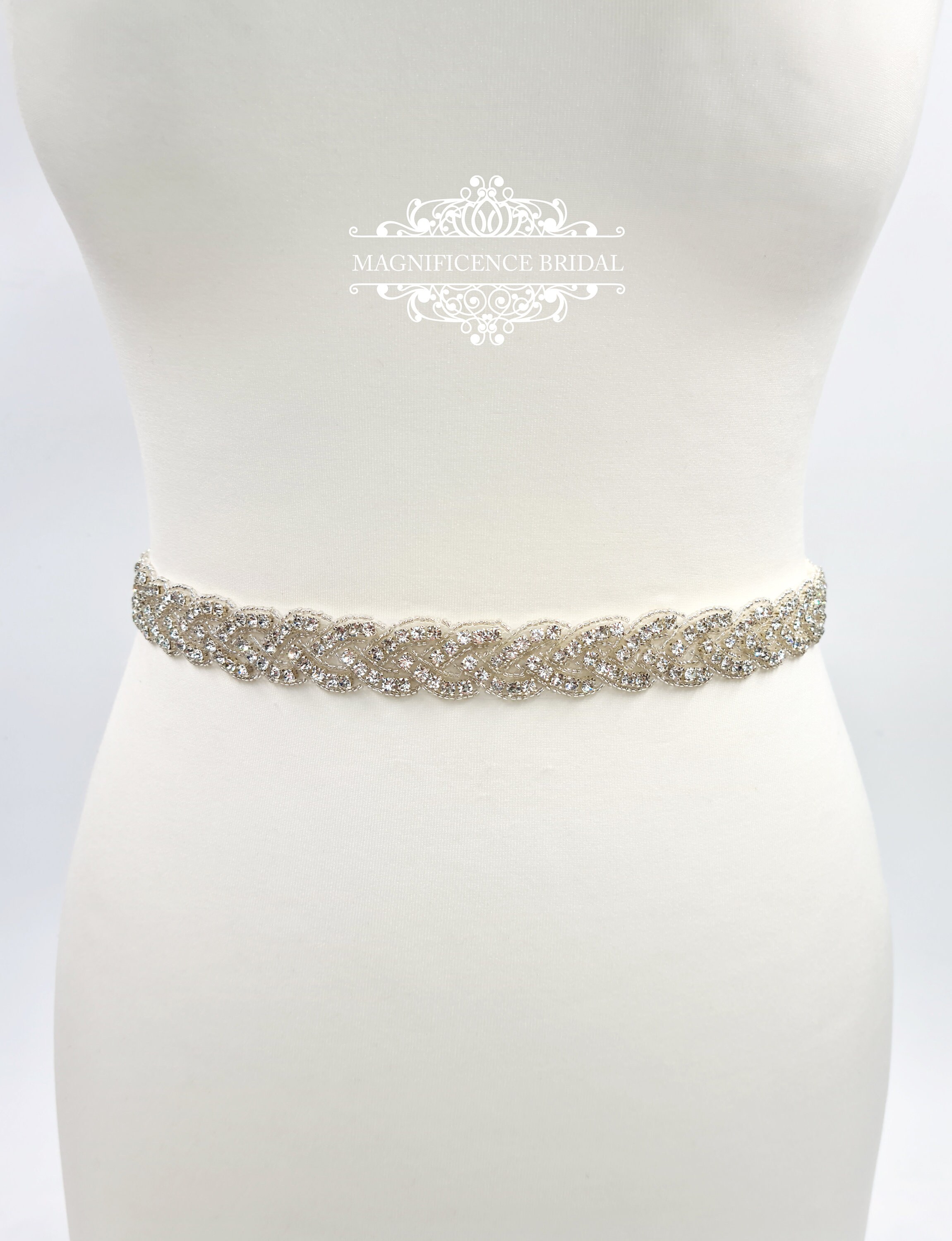 Braided bridal rhinestone wedding dress belt BRENDA