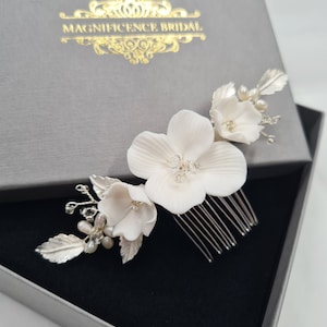 Bridal hair clay flower comb wedding headpiece JUDITH