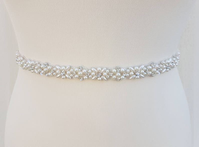 Bridal sash, thin bridal belt, thin bridal sash, thin pearl belt, thin wedding belt, wedding belt, skinny belt, pearl wedding belt, ELINA zdjęcie 4