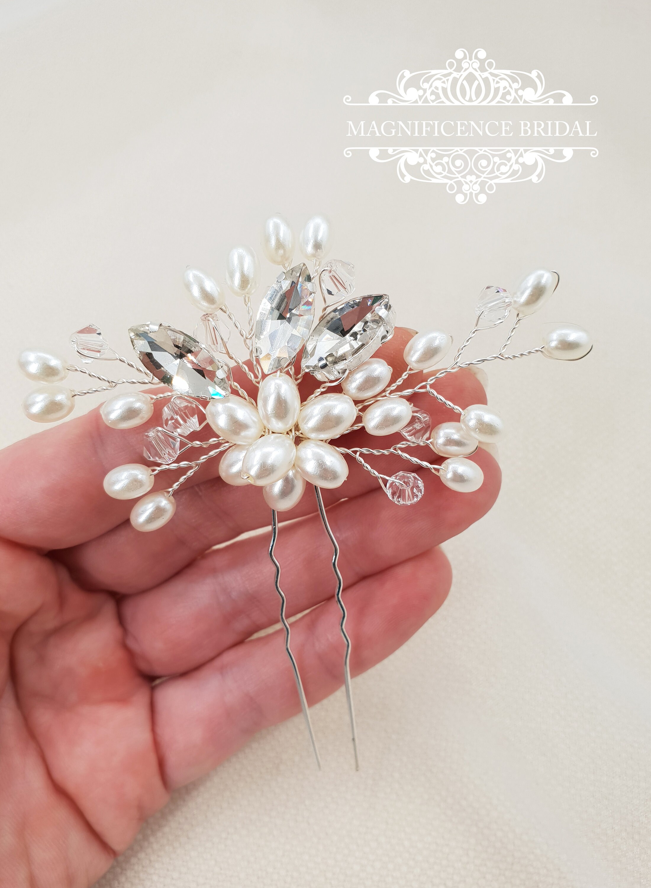 Pearl hair pins, Bridal hair pins, bridal hairpiece, Bridal headpiece