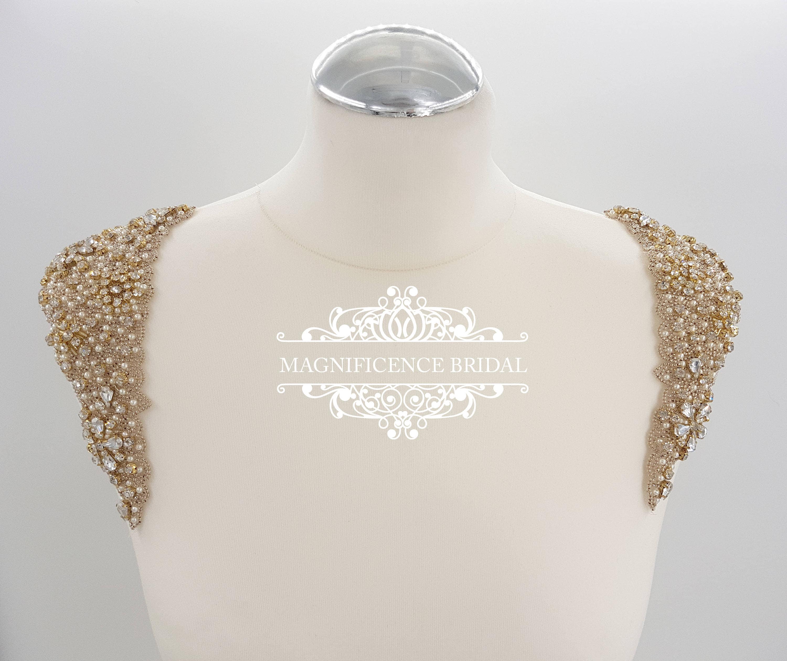 Crystal Rhinestone/Champagne/Rose Gold Beaded Applique