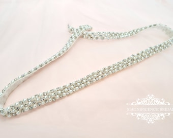 Pearl rhinestone bridal sash, wedding belt ANNIE