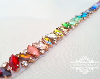 Regenboog skinny strass trots riem AOIFE