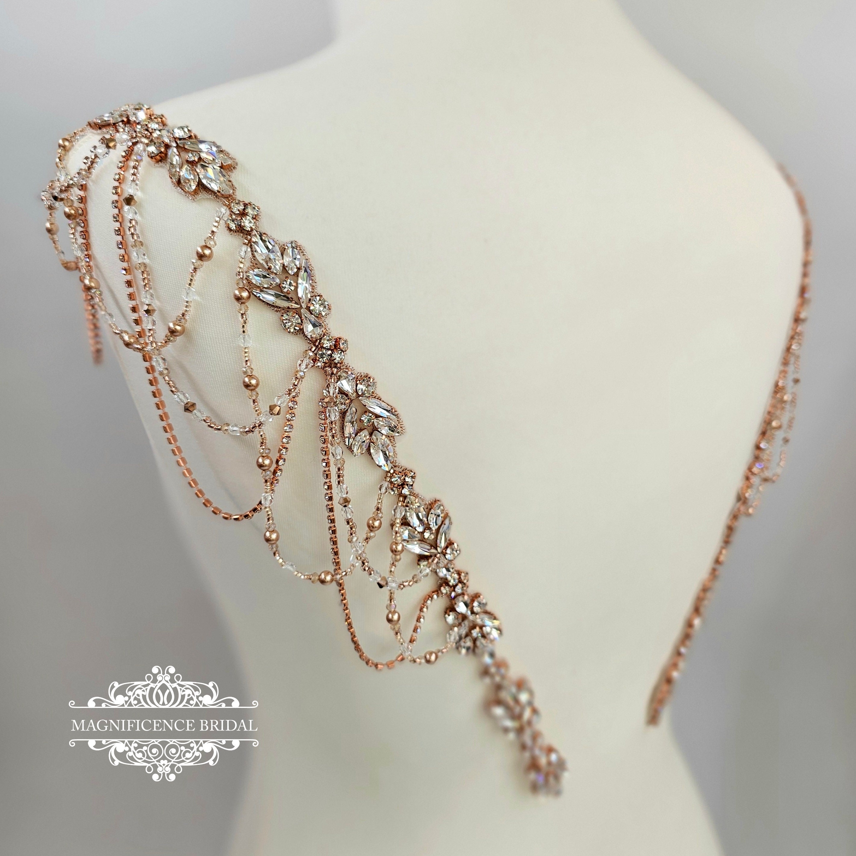 Rose gold straps bridal straps shoulder straps Bridal Epaulettes Shoulder Applique Beaded shoulders Rose gold wedding DANIELLE