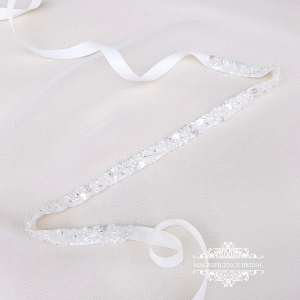 Ivory bridal belt, Plain wedding belt, thin wedding belt, pearl wedding belt, bridal belt, beaded belt, bridal sash, minimalist, MADELAINE