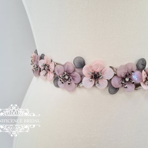 Ceinture de mariée rose poudré, ceinture de mariée mauve, ceinture à fleurs, ceinture de mariée, ceinture de robe de mariée, ceinture de mariée multicolore, ceinture tendance, ceinture de mariée blush MAUVE image 5