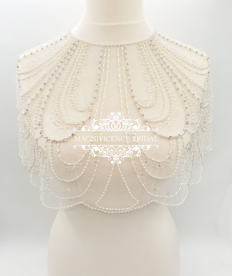 Art Deco wedding, Bridal cover up, Bridal capelet, shoulder cover up, Great Gatsby, wedding capelet, beaded capelet, bridal wrap, HOLLIE by Magnificence Bridal, Etsy