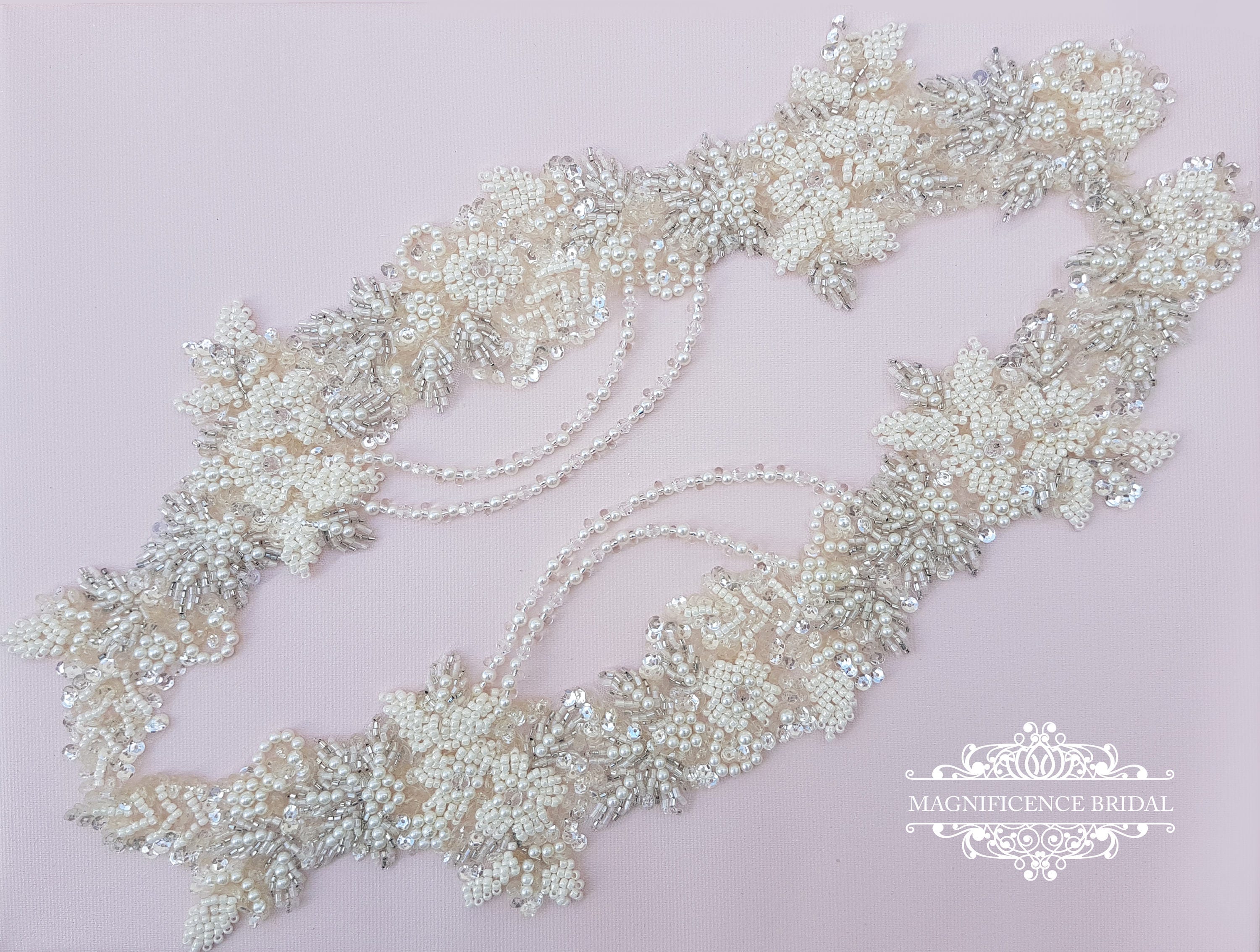 Pearl straps, Shoulder Applique, beaded applique, Shoulder beading