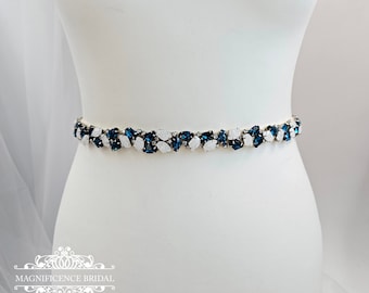 Deep blue bridal belt, Blue ocean belt, blue sash belt, Blue zircon sash, blue bridal belt, bridal sash belt, bridal belt, KEIRA