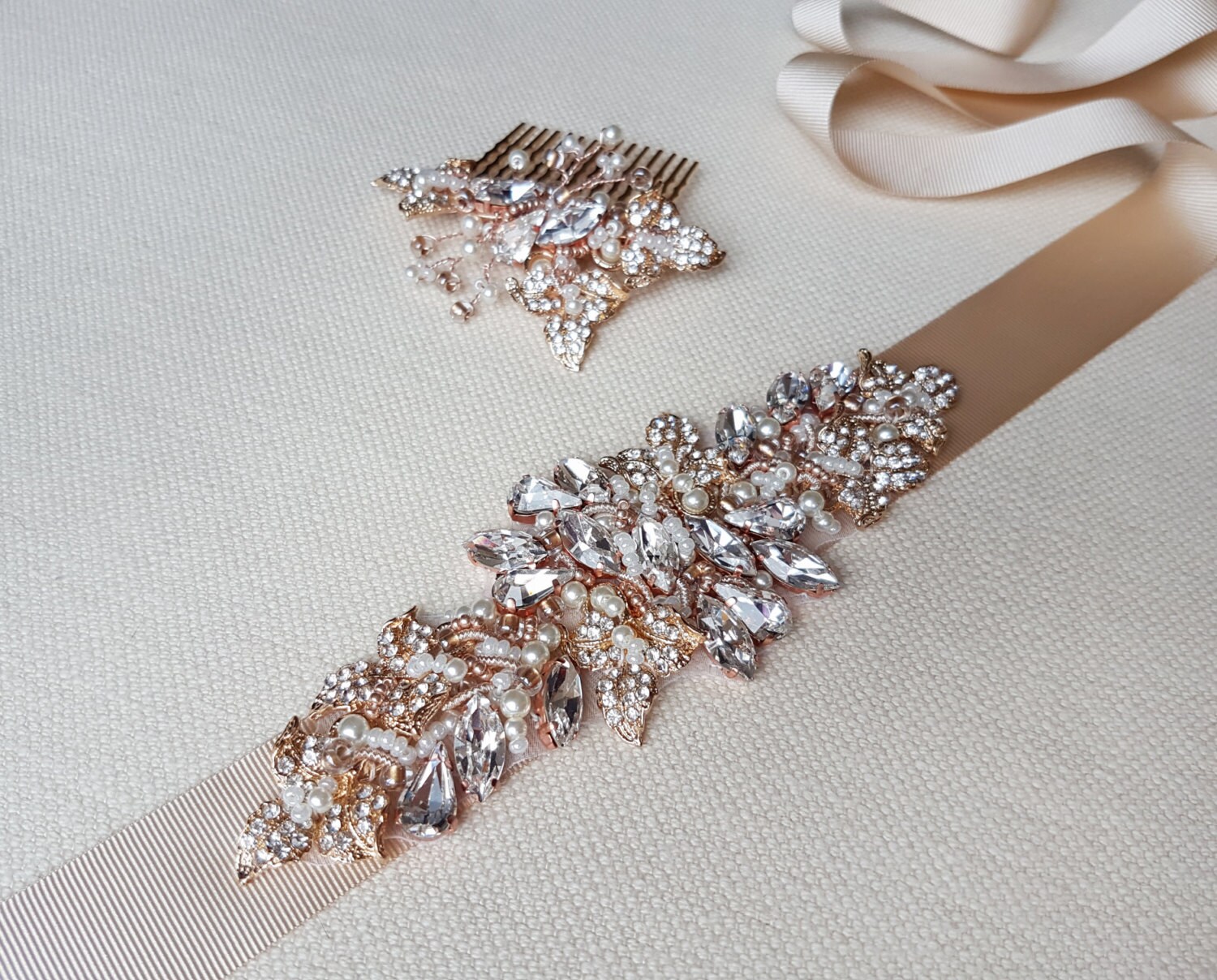 Rose gold bridal belt, Swarovski belt, luxury bridal sash, diamante