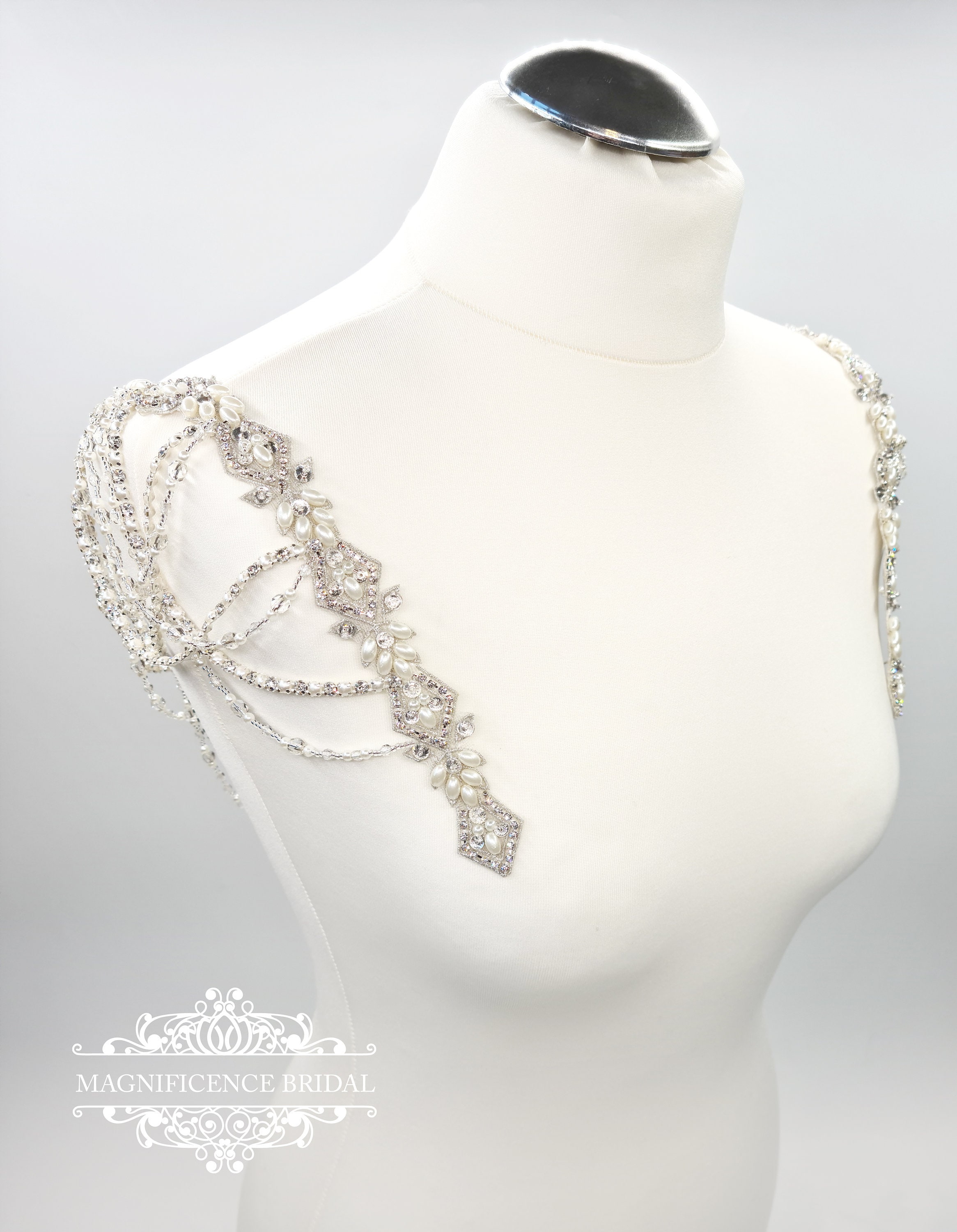 Bridal straps, shoulder straps, Bridal Epaulettes, Shoulder Applique, Beaded shoulders, pearl