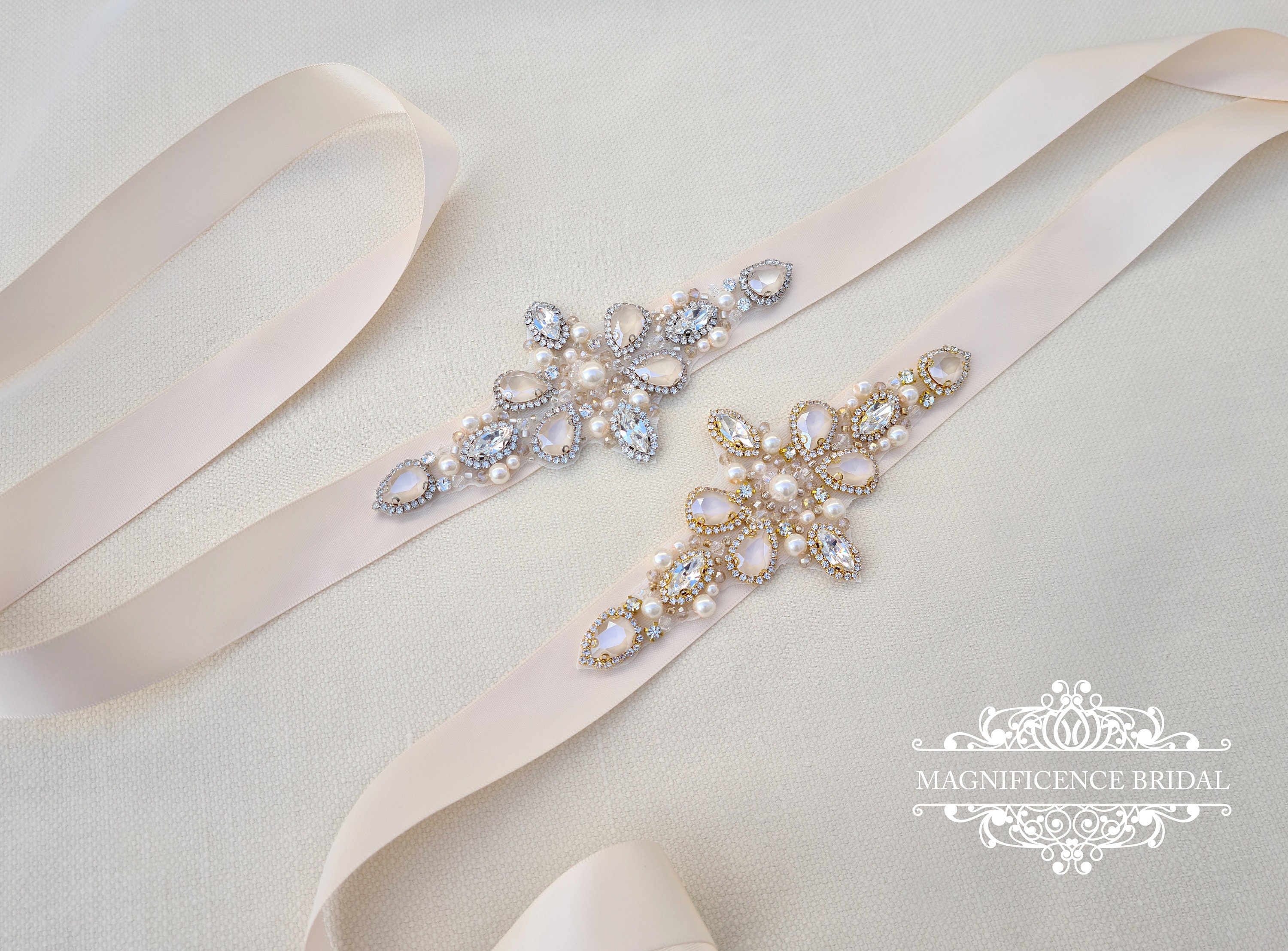 Cream bridal sash, Swarovski belt, Ivory cream lacquer, bridal sash