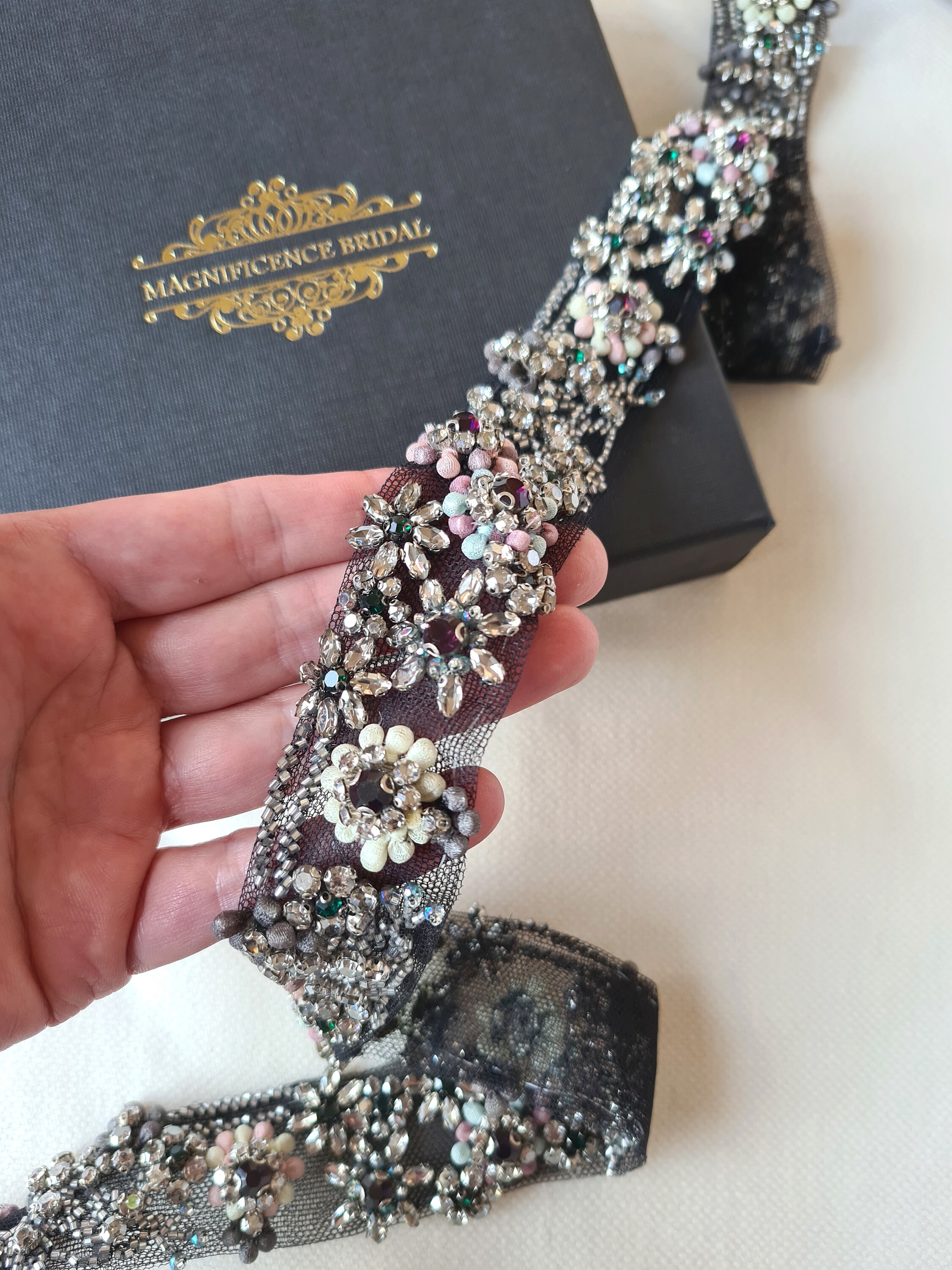 Black beaded top belts for dresses