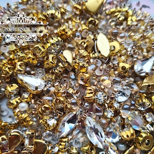 Sew on Rhinestones, Choupee 48pcs Mixed Shapes Flatback Sew on Glass Rhinestone Sewing Claw Rhinestone for Craft, Clothes, Garments, Dress, Earring