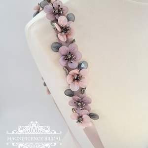 Ceinture de mariée rose poudré, ceinture de mariée mauve, ceinture à fleurs, ceinture de mariée, ceinture de robe de mariée, ceinture de mariée multicolore, ceinture tendance, ceinture de mariée blush MAUVE image 8