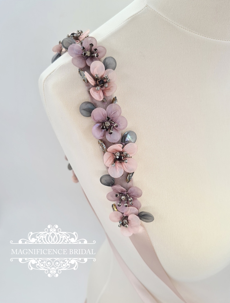 Ceinture de mariée rose poudré, ceinture de mariée mauve, ceinture à fleurs, ceinture de mariée, ceinture de robe de mariée, ceinture de mariée multicolore, ceinture tendance, ceinture de mariée blush MAUVE image 8