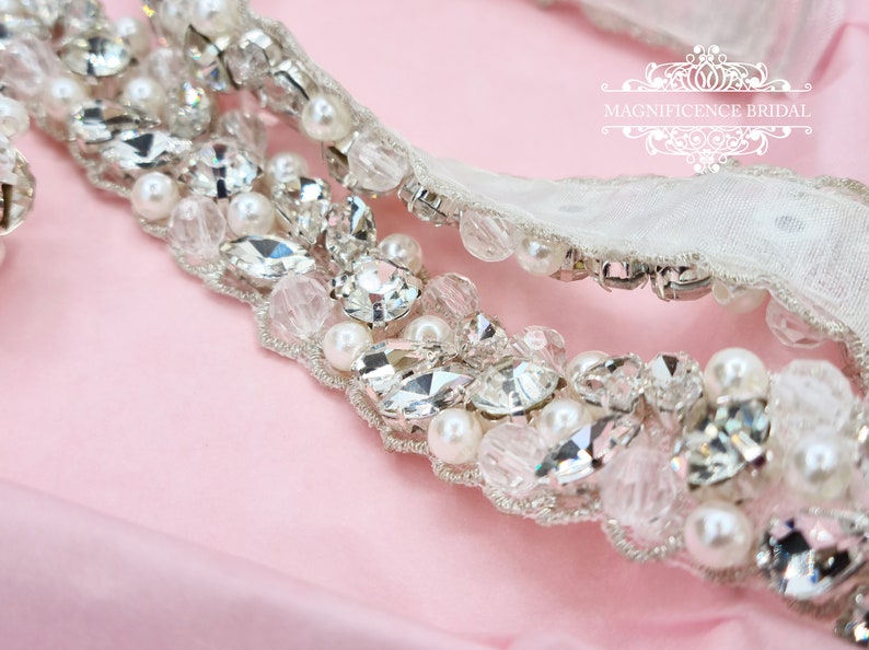 Pearl bridal belt, pearl belt, Bridal belt, thin bridal belt, thin pearl sash, bridal sash, sash belt, wedding belt, rhinestone sash, JOLIE image 3
