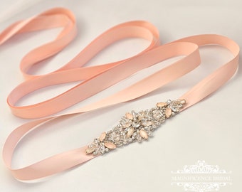 Coral wedding belt, Light coral belt, peach rhinestone belt, wedding dress belt, Bridal belt, bridal sash, rhinestone sash, DONNA