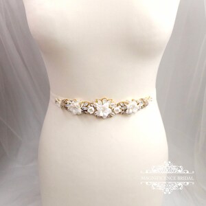 Ivory Bridal belt, bridal sash, clay flower belt, vintage bridal belt, gold wedding belt, opal bridal belt, crystal belt, wedding belt, CALI zdjęcie 3