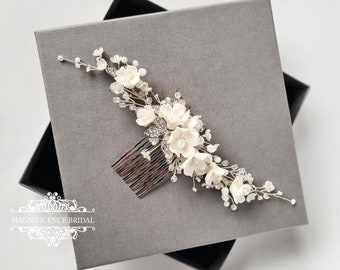 Coiffe de fleur d'argile de mariée peigne à cheveux de mariage opaque ALICE