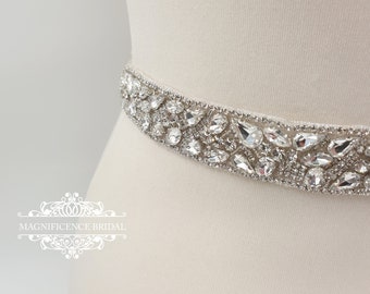 Fanqisi Silver Rhinestone Applique Wedding Applique for Wedding Dress Belt Embellishment 
