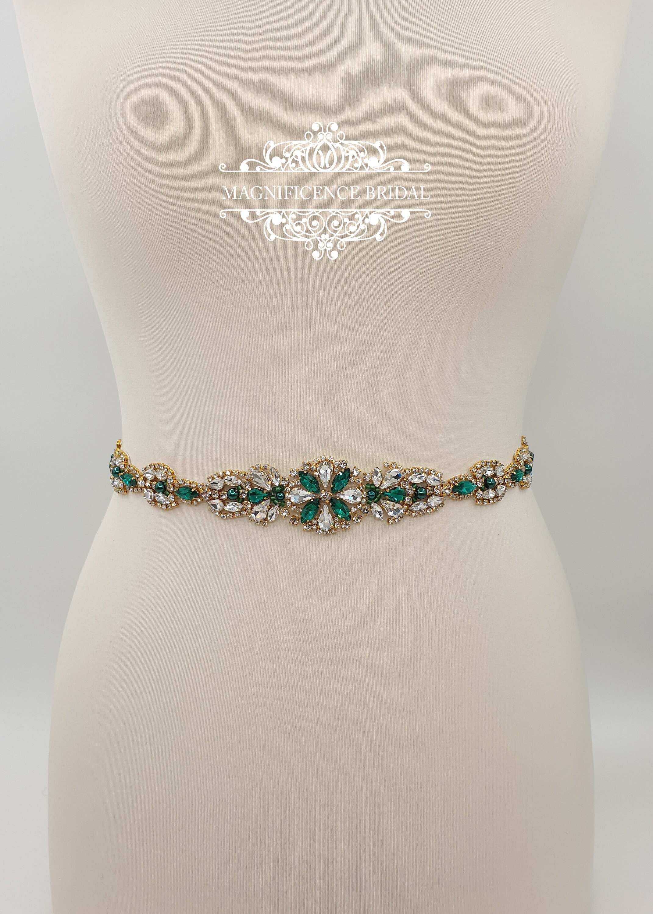 Emerald Green Belt Green Bridal Belt Gold Bridal Belt Green