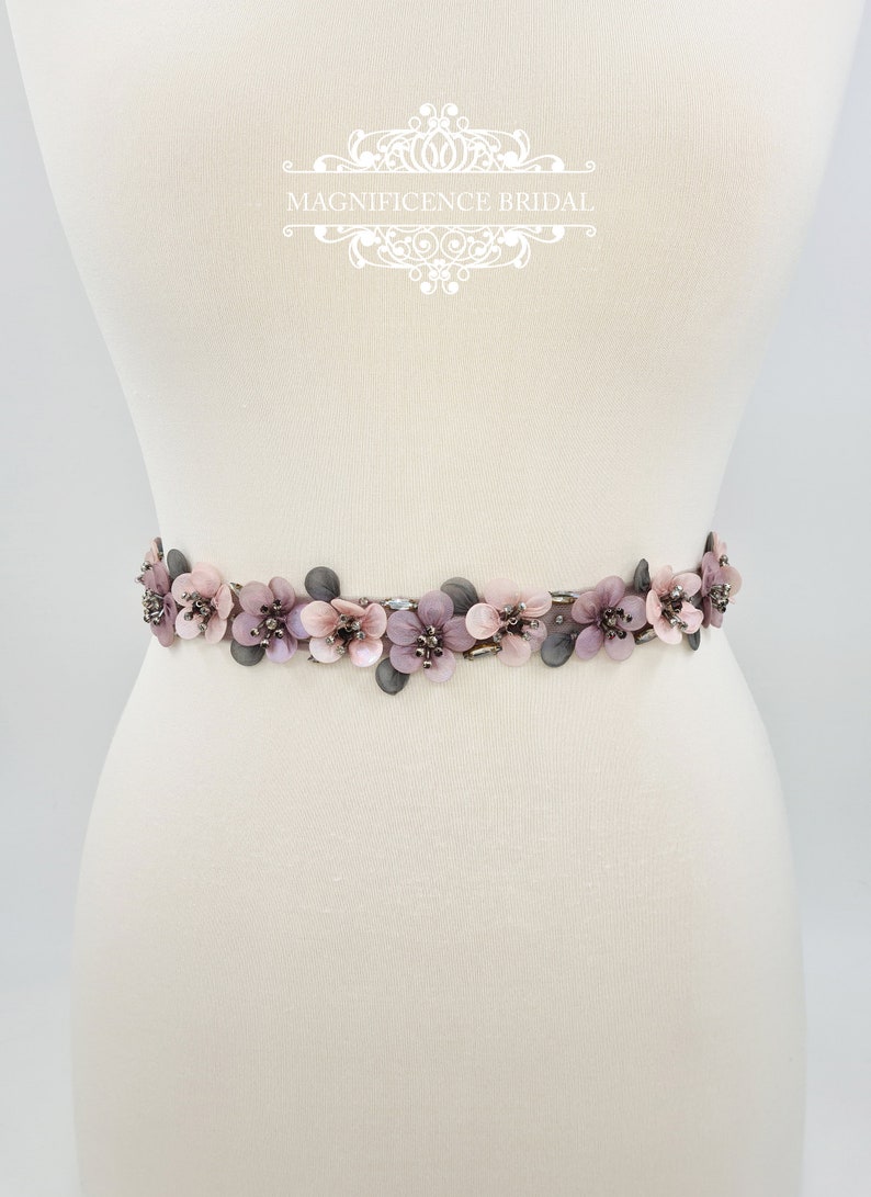 Ceinture de mariée rose poudré, ceinture de mariée mauve, ceinture à fleurs, ceinture de mariée, ceinture de robe de mariée, ceinture de mariée multicolore, ceinture tendance, ceinture de mariée blush MAUVE image 1