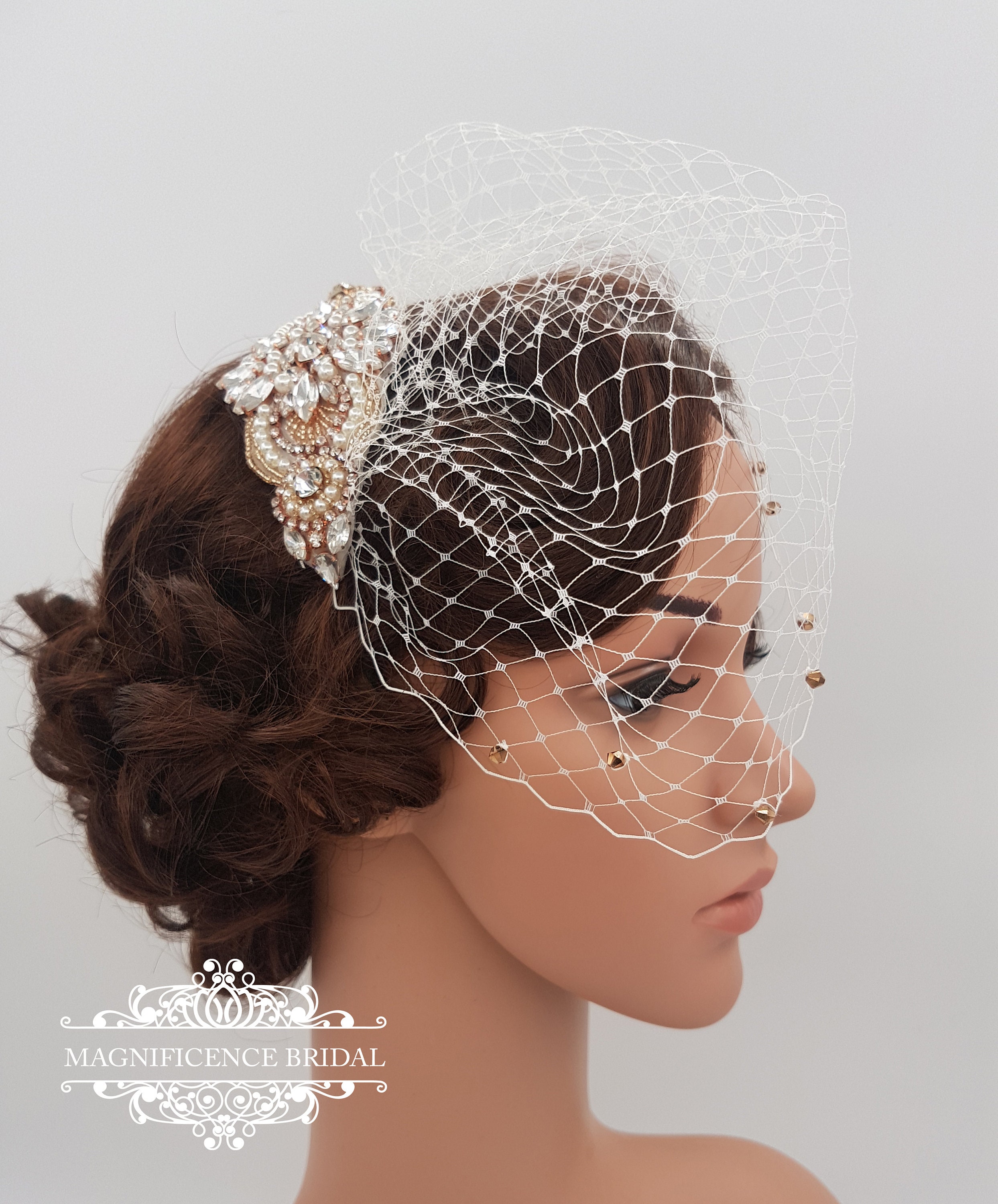 Rose gold Birdcage, rose gold, gold bridal veil, small wedding veil