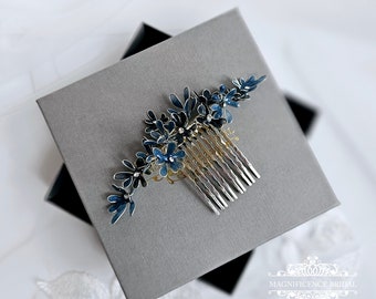 Navy Bridal headpiece, Blue Wedding comb, dark blue hair comb, navy flower headpiece, wildflower bridal comb, minimalist headpiece, ANEMONE