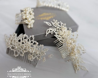 Pearl headpiece, Pearl bridal comb, bridal hair comb, wedding hair comb, ivory wedding headpiece, pearl crown, ivory comb,