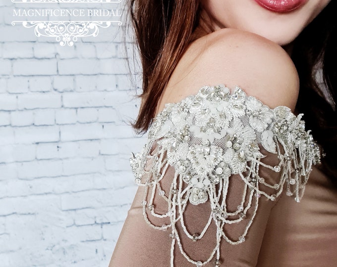 Featured listing image: Bridal straps, wedding dress, Beaded shoulders, beaded belt, beaded straps, bridal accessories, Bridal Epaulettes, dress straps, AMELIE