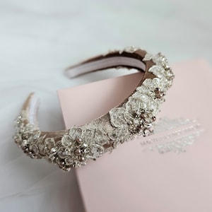 Taupe Stirnband, Perlen Stirnband, Perlen Tiara, Statement Stirnband, Perlen Kopfschmuck, Braut Kopfschmuck, Hochzeit Stirnband, GRACIE