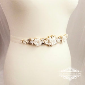 Ivory Bridal belt, bridal sash, clay flower belt, vintage bridal belt, gold wedding belt, opal bridal belt, crystal belt, wedding belt, CALI zdjęcie 7